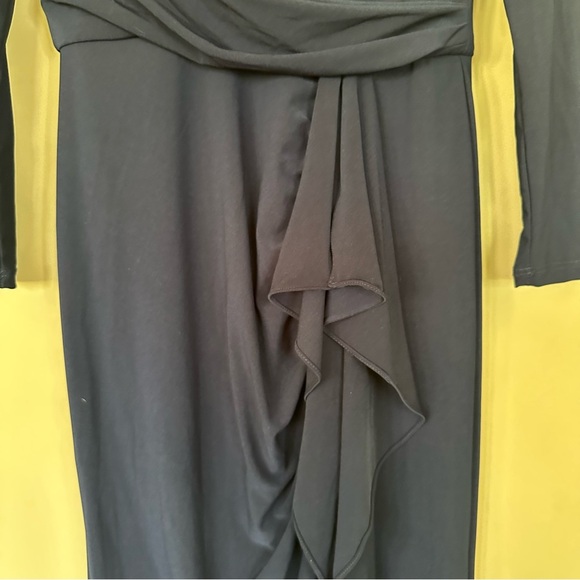 Betsy & Adam Elle Women 8 Long Sleeve Maxi Dress Gown Navy Blue Side Slit Ruffle - Picture 9 of 12